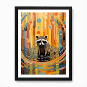 A Raccoons Swimming Lake In The Style Of Jasper Johns 3 Art Print