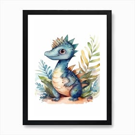 Aucasaurus Cute Dinosaur Watercolour 2 Art Print