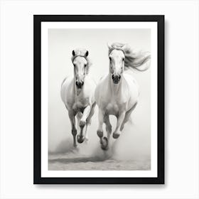 Two White Horses Running Art Print