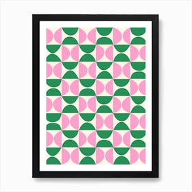 Mid-Century Geometric Pattern in Green and Pink Art Print