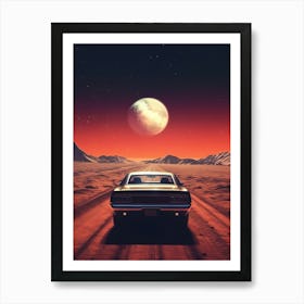 Car In The Desert Retro Racing Car Art Print