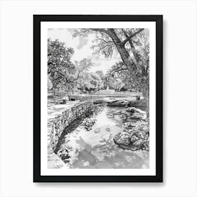 Barton Springs Pool Austin Texas Black And White Drawing 2 Art Print