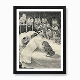 Cat's Nightmare by Louis Wain Vintage Victorian Famous Cats Illustration Owl Surprise Retro Gallery Drawing Remastered High Definition Witchy Funny Humour Art Print