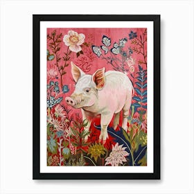 Floral Animal Painting Pig 1 Art Print