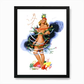 Nude Pin Up Girl As A Christmas Tree Art Print