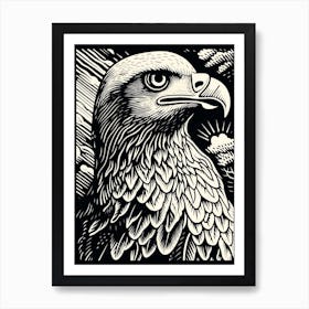 B&W Bird Linocut Golden Eagle 1 Art Print