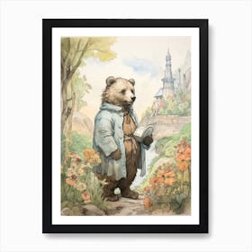 Storybook Animal Watercolour Grizzly Bear 2 Art Print