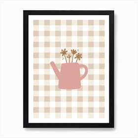 Gingham Teapot Vase Art Print