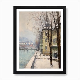 Vintage Winter Painting Geneva Switzerland Art Print