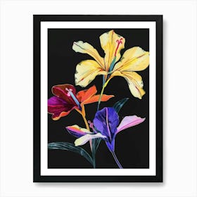 Neon Flowers On Black Wild Pansy 1 Art Print