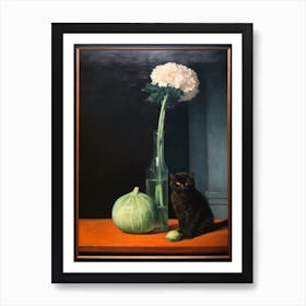 Painting Of A Still Life Of A Gladioli With A Cat, Realism 1 Art Print