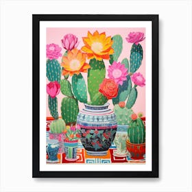 Cactus Painting Maximalist Still Life Devils Tongue Cactus 1 Art Print