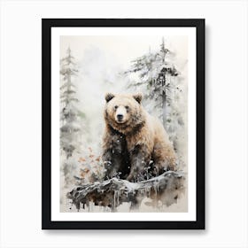 Big Bear, Japanese Brush Painting, Ukiyo E, Minimal 2 Art Print