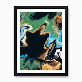 Fluid Abstract Oil Black Green Blue 2 Art Print