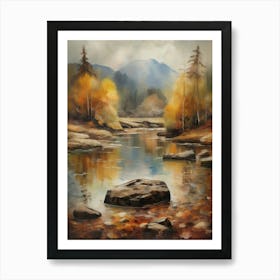 Forest Lake, Autumn Lake, Vintage Oil Painting, Farmhouse Wall Decorations, Antique Landscape, Vintage Landscape Oil Painting.3 1 Affiche