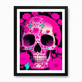 Skull With Floral Patterns 3 Pink Pop Art Art Print