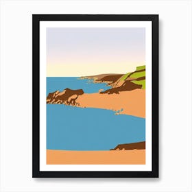 Barafundle Bay Beach Pembrokeshire Wales Midcentury Art Print