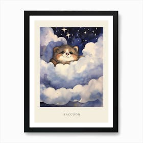 Baby Raccoon 1 Sleeping In The Clouds Nursery Poster Art Print