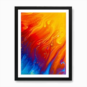 Abstract Liquid Art Featuring Dynamic Flowing Drops Of Milk Exhibiting A Vibrant Gradient From Red Art Print