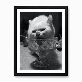 Holiday Season - Black And White Art Print - Cat Licking A Cocktail Glass Art Print Art Print