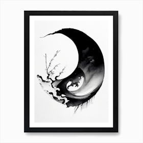 Black And White Yin and Yang 3 Japanese Ink Art Print