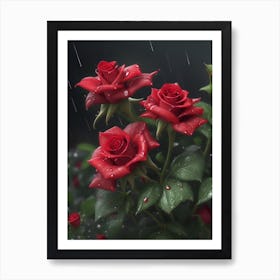 Red Roses At Rainy With Water Droplets Vertical Composition 45 Art Print