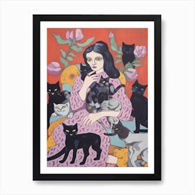 Cat Lady With Black Cats 1 Art Print