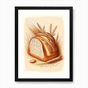 Spelt Sourdough Bread Bakery Product Retro Drawing Art Print