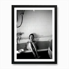 Naked Woman Smoking In Bathtub Art Print