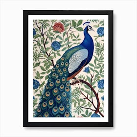 Cream Floral Peacock Wallpaper Inspired 1 Art Print