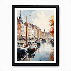 Copenhagen Denmark In Autumn Fall, Watercolour 2 Art Print