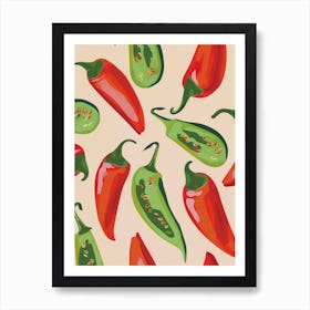 Red & Green Chilli Pattern Illustration 3 Art Print