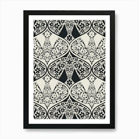 Black and White Doves of Peace Folk Art Botanical Birds Poster