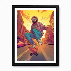 Skateboarding In Santiago, Chile Comic Style 4 Art Print