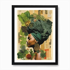 Afro Collage Portrait Green  Art Print