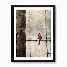 Vintage Winter Animal Painting Woodpecker 1 Art Print