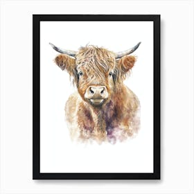 Highland Cow Cute Watercolor Painting Portrait Art Print