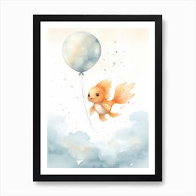 Baby Fish Flying With Ballons, Watercolour Nursery Art 3 Art Print