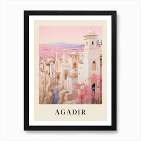 Agadir Morocco 2 Vintage Pink Travel Illustration Poster Art Print