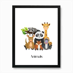 57.Beautiful jungle animals. Fun. Play. Souvenir photo. World Animal Day. Nursery rooms. Children: Decorate the place to make it look more beautiful. Art Print