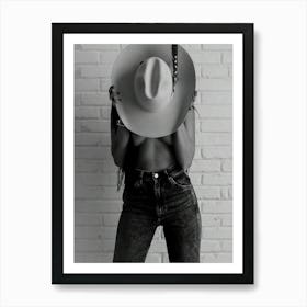 Vintage Cowgirl Black And White Fashion Nude Woman Art Print