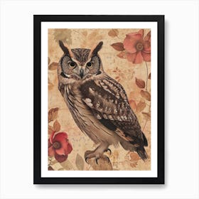 Collared Scops Owl Japanese Painting 1 Art Print