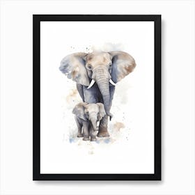 Elephant And Baby Watercolour Illustration 1 Art Print