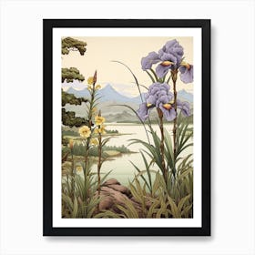Hanashobu Japanese Water Iris Japanese Botanical Illustration Art Print