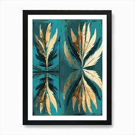 Feathers In Teal And Gold Art Print