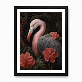 Dark And Moody Botanical Greater Flamingo 1 Art Print