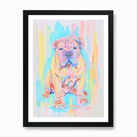 American Bulldog Pastel Line Watercolour Illustration  1 Art Print