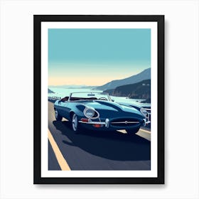 A Jaguar E Type In The Pacific Coast Highway Car Illustration 4 Art Print