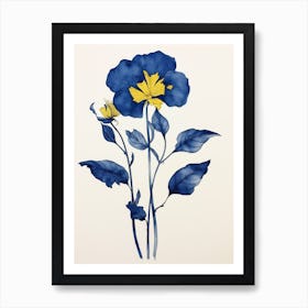 Blue Botanical Evening Primrose Art Print