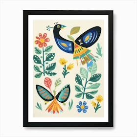 Folk Style Bird Painting Peacock 3 Art Print